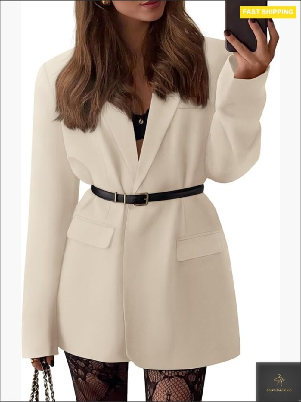 Oversized Blazer Notched Lapel Open Front Business Casual Chic Work Jacket